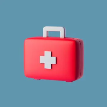 Simple closed red first aid kit for drugstore category 3d render illustration Stock Illustration