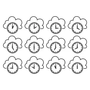 Simple cloud with alarm clock , Cloud computing time.Timer with cloud outline Illustrazione stock