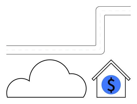 Simple cloud and house connected by a line, symbolizing connectivity and fina Illustrazione stock