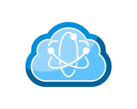 Simple cloud with atom symbol inside Stock Illustration