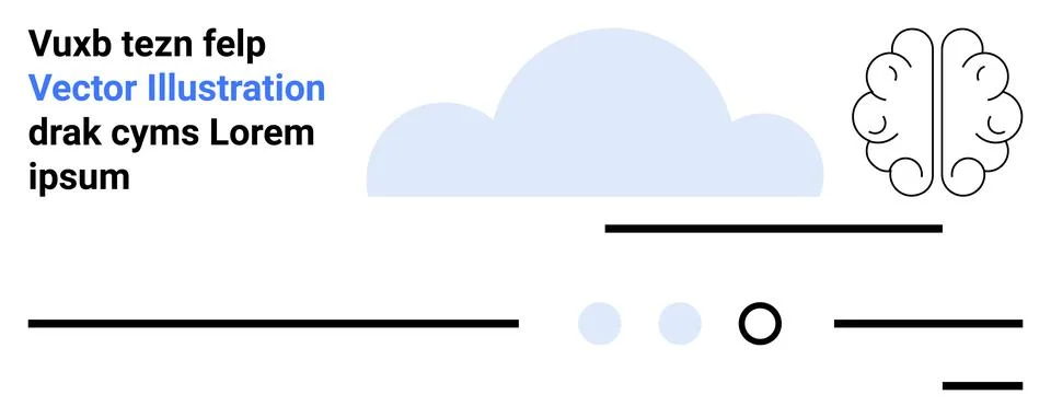 Simple Cloud with Brain Line Art and Text Elements for Modern Web Design 스톡 일러스트