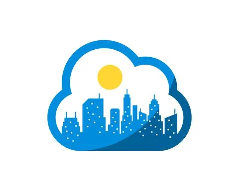 Simple cloud with city building and sun inside Stockillustratie