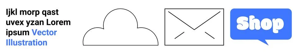Simple Cloud, Envelope, and Shop Icons for Web and Digital Applications Stock Illustration
