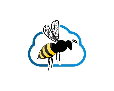 Simple cloud with flying bee inside Stock Illustration