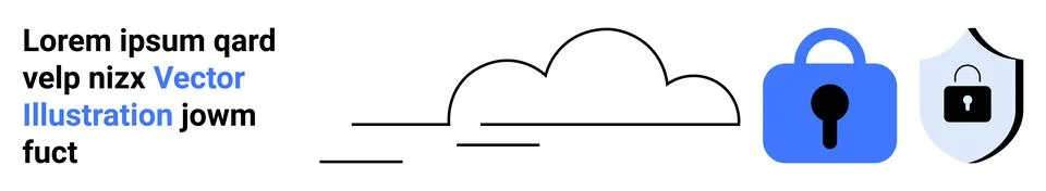 Simple cloud icon next to a blue padlock and shield symbol. Ideal for themes  Stock Illustration