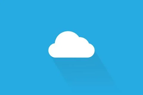Simple cloud with light shadow isolated on blue background. Icon for weather Illustrazione stock