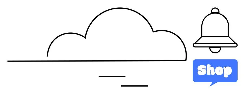 Simple Cloud Outline with Notification Bell and Shop Speech Bubble イラスト素材