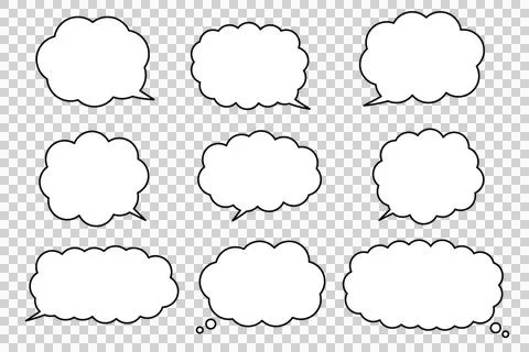 Simple cloud shaped speech bubble set, editable stroke vector Illustration
