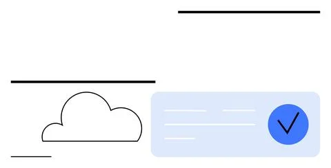 Simple Cloud Storage Verification Concept with Cloud and Checkmark Illustrati Illustrazione stock
