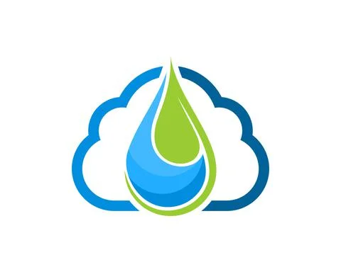 Simple cloud with water drop and half of leaf inside Stock Illustration