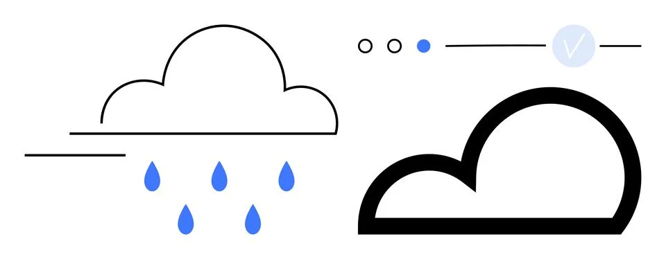 Simple Cloud Weather Icons Representing Rain and Clear Sky Conditions 스톡 일러스트