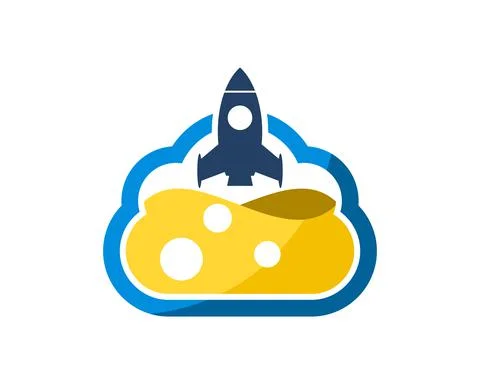 Simple cloud with yellow liquid and rocket inside Stock Illustration