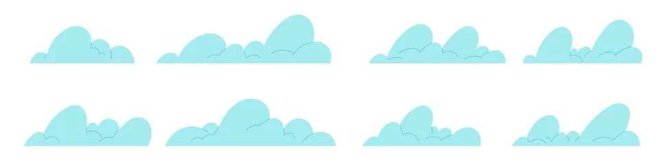 Simple clouds isolated set. Cute flat sky icon, cloud logo. Cartoon vector il 스톡 일러스트