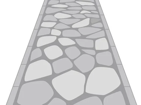 Simple cobblestone road. Image of a shrine approach using gray stones. Stock Illustration
