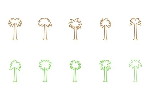 Simple coconut tree outline design set Stock Illustration
