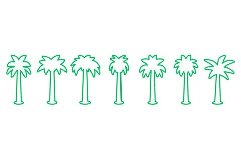 Simple coconut tree outline design set Stock Illustration
