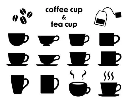 Simple coffee cup and tea cup icons. Monochrome design assets suitable for .. Stock Illustration