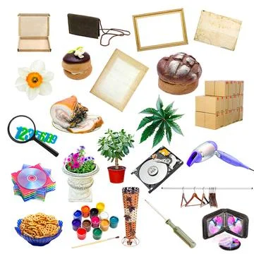 Simple collage of isolated objects on white background simple collage of i... Stock Photos
