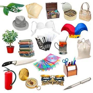 Simple collage of isolated objects on white background simple collage of i... Stock Photos