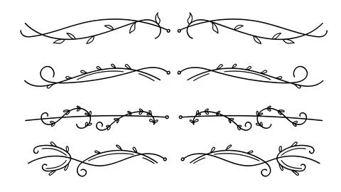 Simple collection of hand drawn line art botanical text dividers and flouri.. Stock Illustration
