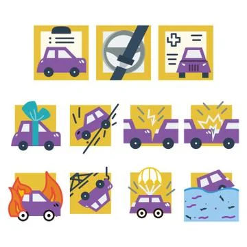 Simple colored icons for car insurance Stock Illustration