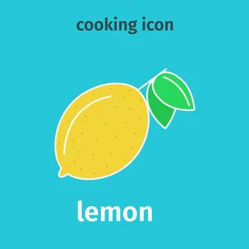 Simple colored lemon icon. Vector. Bright yellow lemon with leaves. Flat. Stock Illustration