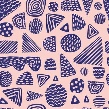Simple colored shapes seamless pattern. Creative freehand design texture 스톡 일러스트