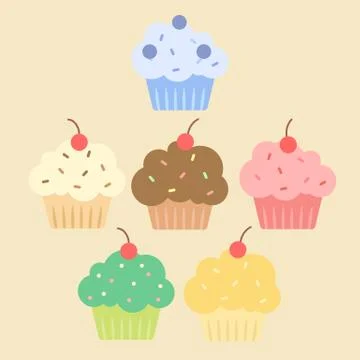 Simple Colorful Cupcakes Set Vector Stock-Illustration