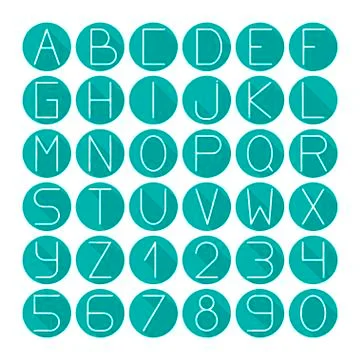 Simple colorful font. Complete abc alphabet set. Vector letters and numbers. Stock Illustration