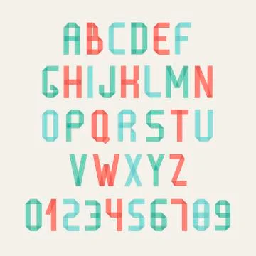 Simple colorful font. Complete abc alphabet set. Vector letters and numbers. Stock Illustration