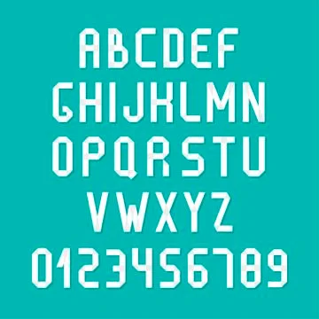 Simple colorful font. Complete abc alphabet set. Vector letters and numbers. Stock Illustration