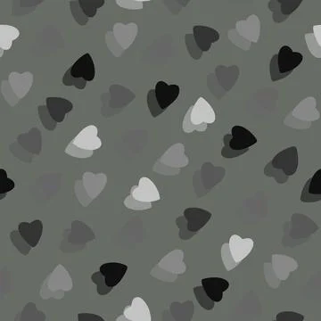 Simple colorful hearts seamless pattern chaotic gray background Stock Illustration