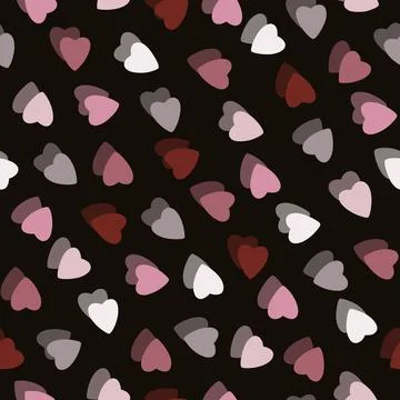 Simple colorful hearts seamless pattern chaotic on black background Illustrazione stock