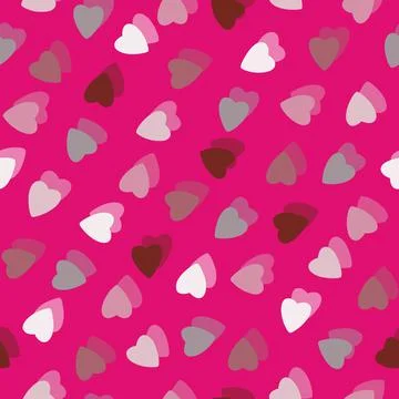 Simple colorful hearts seamless pattern chaotic on pink background Stock Illustration