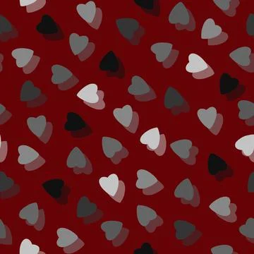 Simple colorful hearts seamless pattern chaotic on red background Stock Illustration