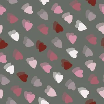 Simple colorful hearts seamless pattern chaotic gray background Illustrazione stock