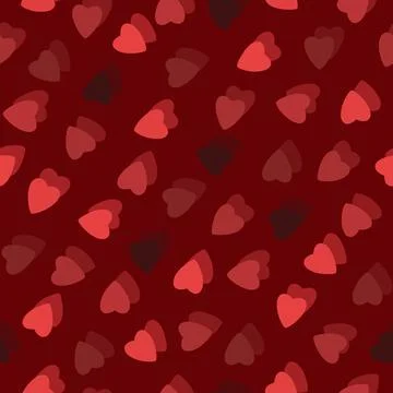 Simple colorful hearts seamless pattern chaotic on red background Stock Illustration
