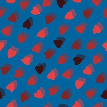 Simple colorful hearts seamless pattern chaotic on blue background Stock Illustration
