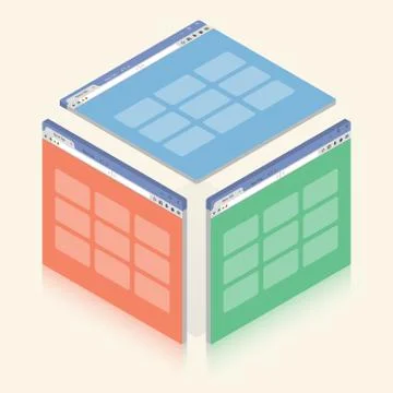 Simple colorful isometric browser window on white background. Vector Stock Illustration