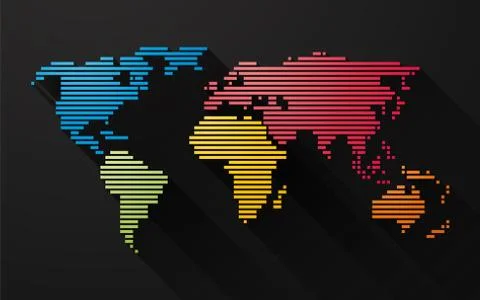 Simple colorful map of the world created by lines with long shadows Illustrazione stock