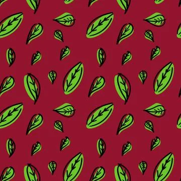Simple colorful pattern with abstract leaves on muted red background Stock Illustration