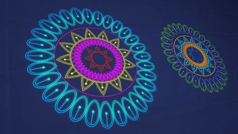 Simple colorful VJ loop Mandala Kaleidoscope BG with 3d camera movement. Ab.. Illustrazione stock