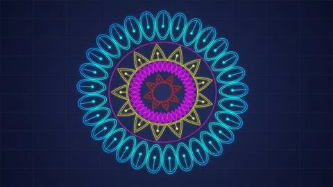 Simple colorful VJ loop Mandala Kaleidoscope BG with 3d camera movement. Ab.. Illustrazione stock
