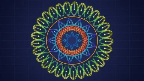 Simple colorful VJ loop Mandala Kaleidoscope BG with 3d camera movement. Ab.. Illustrazione stock