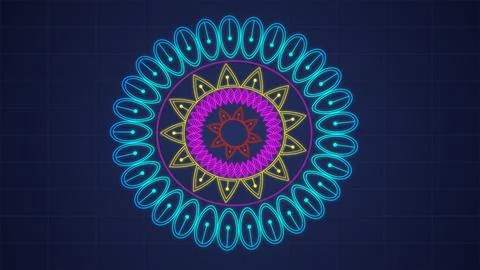 Simple colorful VJ loop Mandala Kaleidoscope BG with 3d camera movement. Ab.. Illustrazione stock