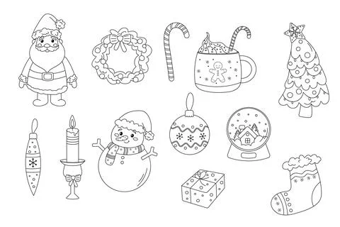 Simple coloring book, set of elements , black and white, line drawing on wh.. Stock Illustration