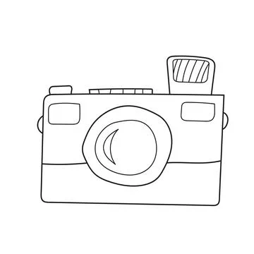 Simple coloring page. Camera. Line art. Line icon. Coloring pages for children Stock Illustration