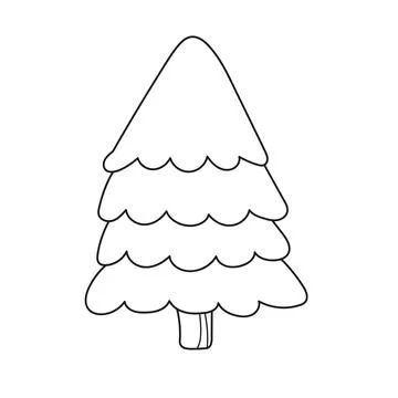 Simple coloring page. Cartoon vector outline illustration fir tree Stock Illustration