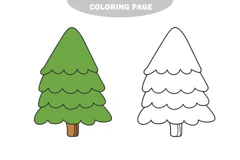 Simple coloring page. Cartoon vector outline illustration fir tree Stock Illustration