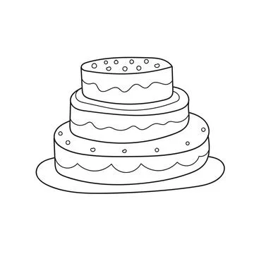 Simple coloring page. Coloring book with cake. Sketch on white Stock Illustration